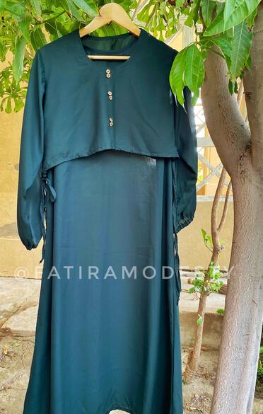Bottle Green Cuffed Sleeves Koti Abaya