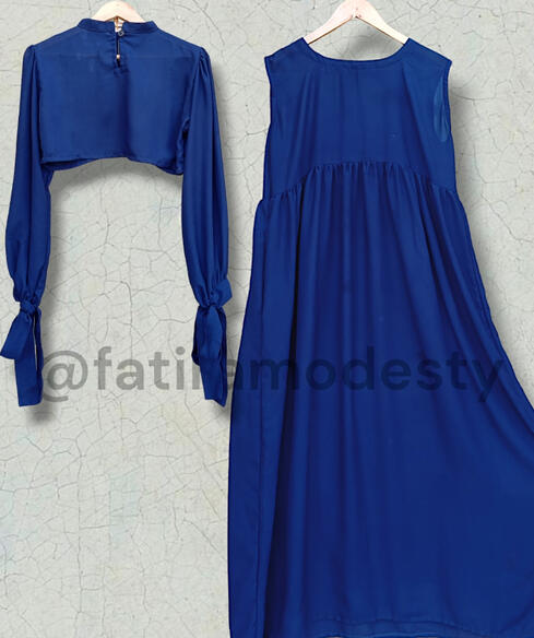Navy Blue Bow Sleeves Koti Abaya